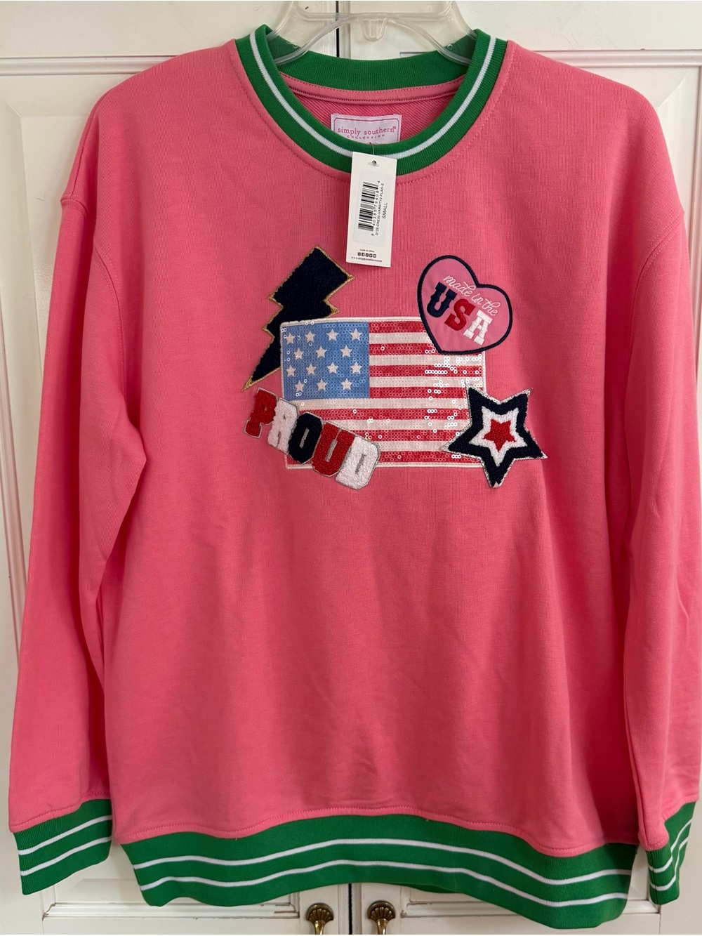 NWT Simply Southern USA Flag Varsity Sweatshirt Size Small